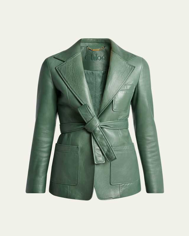 Slouch Leather Belted Single-Breasted Jacket